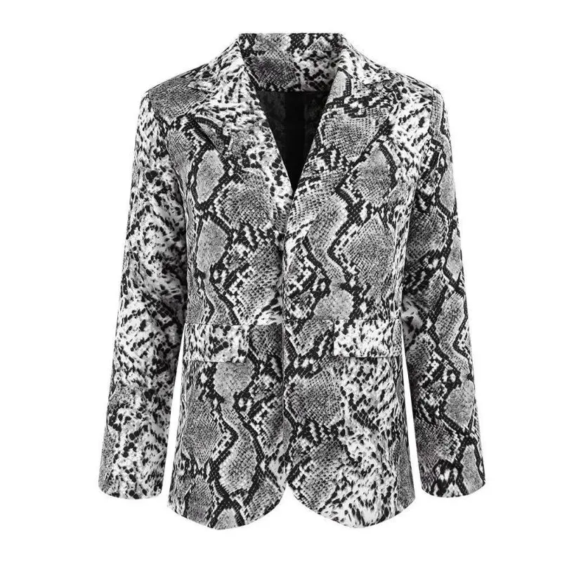 Autumn Fashion Slim Fit Women Formal Jackets Long Sleeve Office Work snake Printing Ladies Outwear