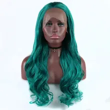 Bombshell зеленый синий объемный волнистый синтетический парик для фронта шнурка, высокотемпературный парик из натуральных волос для женщин, парики