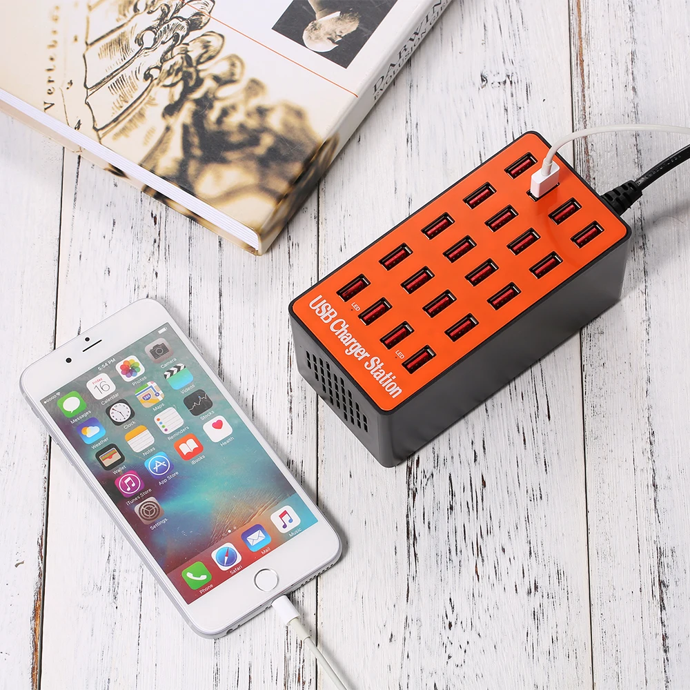 

USB Hub 100W 20-Port USB Hubs With Wall Charger Adapter Smart Charging Station Auto Detect Tech & Foldable Plug for Charging
