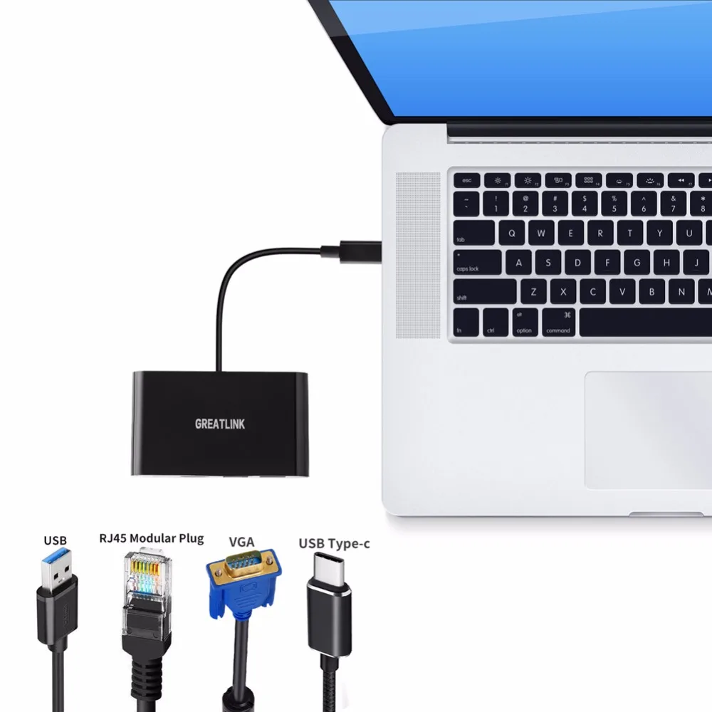 USB C к VGA USB 3,0 Тип Gigabit Ethernet USB Тип C Мощность доставки зарядки для школы, больницы видео конвертер разъем