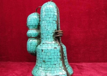 

Tibet Bronze Copper inlay Turquoise Ghanta Vajra Vajrakila FaQi horologe Set