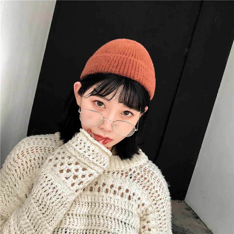 

Men Women Winter Ribbed Knitted Cuffed Short Melon Cap Solid Color Skullcap Baggy Retro Fisherman Docker Beanie Hat Slouchy