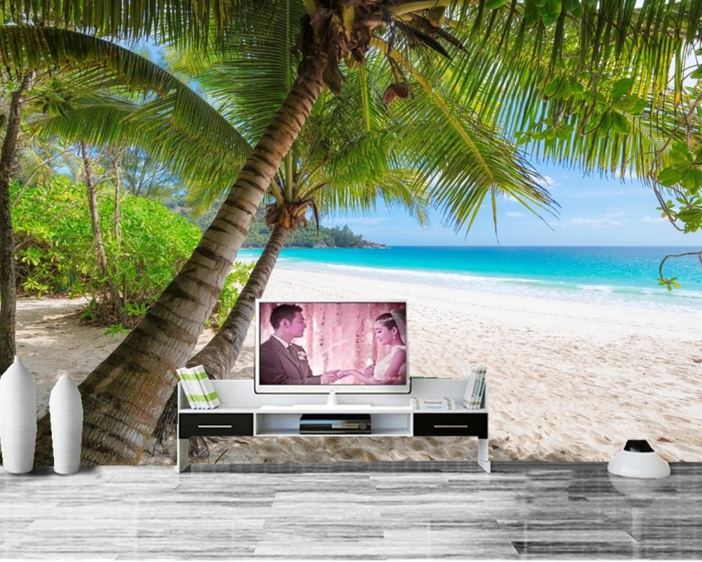 

Papel de parede Tropics Palma Beach Tree Nature photo wallpaper ,living room tv background sofa wall bedroom restaurant 3d mural