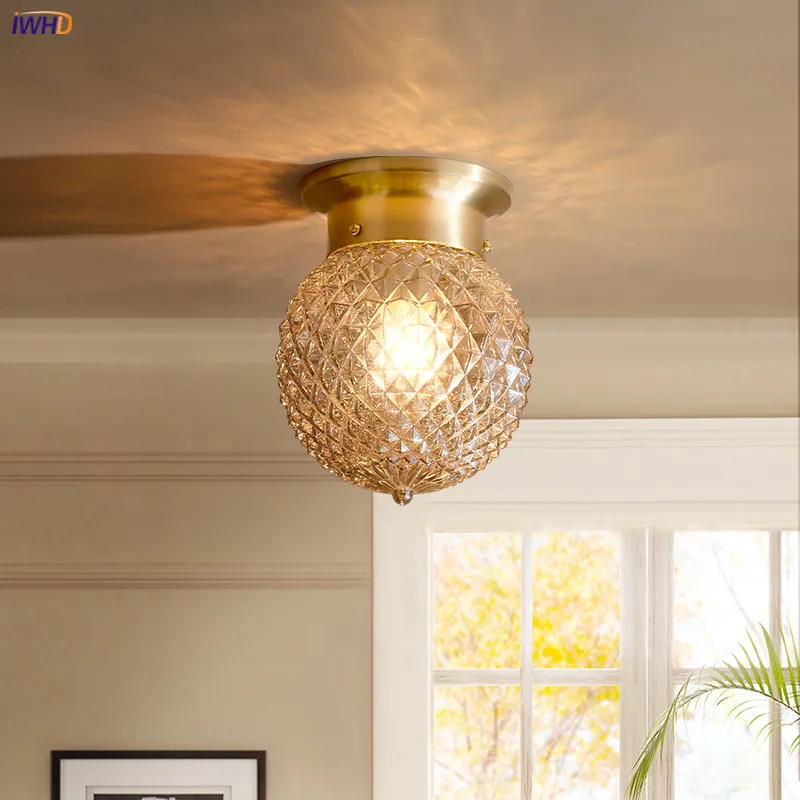 IWHD Американский медный светодиодный потолочный светильник, Светильники для кухни, прихожей, балкона, крыльца, Современные Простые потолочные лампы, плафон, светильник