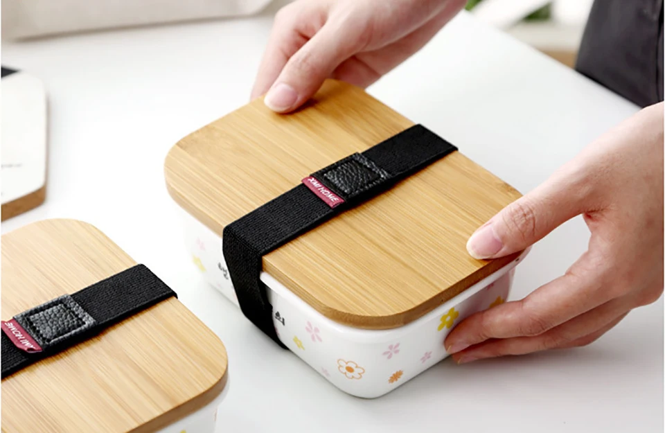 Baispo бамбуковый Ланч-бокс в японском стиле, керамический герметичный контейнер для еды, Bento box для взрослых, коробка для хранения холодильника