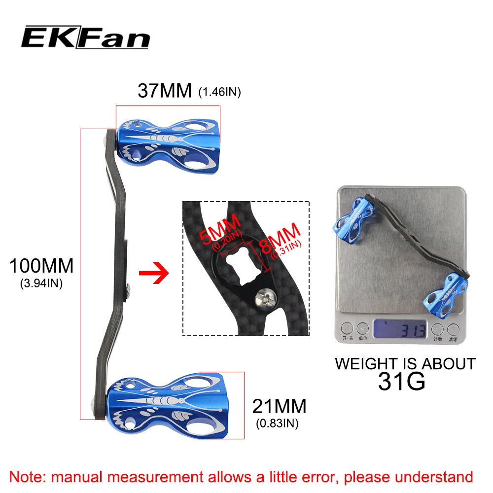 EKFan правая рука 8*5 мм Размер отверстия s-образная Рыболовная катушка длина ручки 100 мм для Baitcast Катушка рыболовный инструмент
