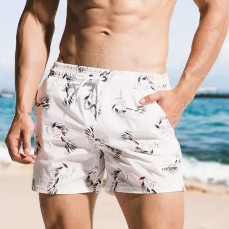 Микро-эластичные Купальники DESMIIT мужские плавательные шорты нейлоновые быстросохнущие купальные плавки с принтом Мужская пляжная одежда для серфинга - Цвет: S729 White