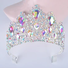 Массивная Серебряная AB Цвет свадебная диадема для волос Большая Слеза Кристалл женские короны с гребнем свадебный головной убор украшения для волос diadema