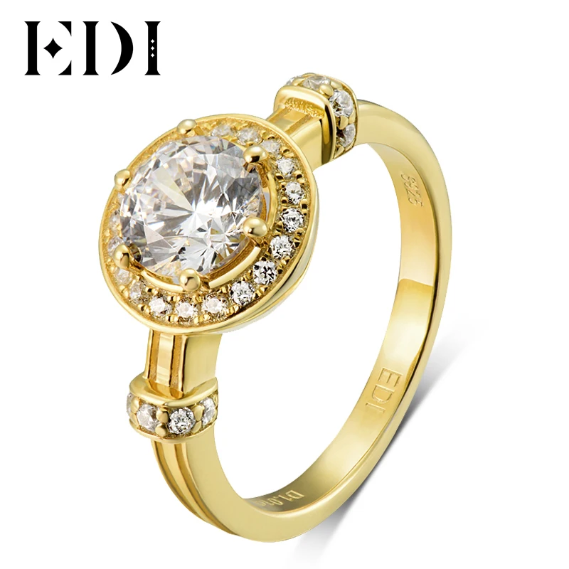

EDI Luxury Halo Moissanite Diamond 1CT Round Cut 14k 585 Yellow Gold Wedding Engagement Rings For Female Custom Jewelry