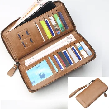 

2019 New Larger Capacity Men Wallet Card Holder Cell Phone Pocket Male Wallets Synthetic Leather Clutch Purse Men's Carteira
