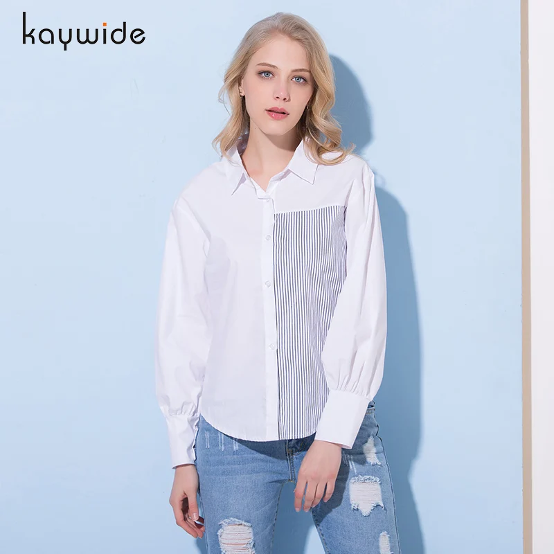 Kaywide 2018 Spring Women Turn Down Collar White Shirt