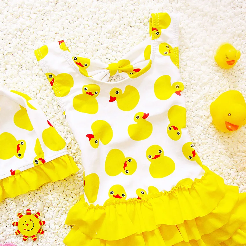 Купальный костюм для девочек возрастом от 1 года до 8 лет, милая желтая утка, купальный костюм детский купальный костюм принцессы, цельный купальный костюм, шапочка для плавания