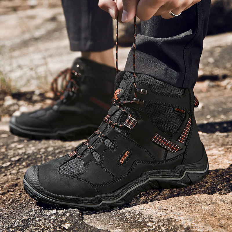 

Man Hiking Boots Autumn Winter Mens Hunting Boots Black Coffee Men Leather Sneakers Comfortable Mountain Male Sneakers