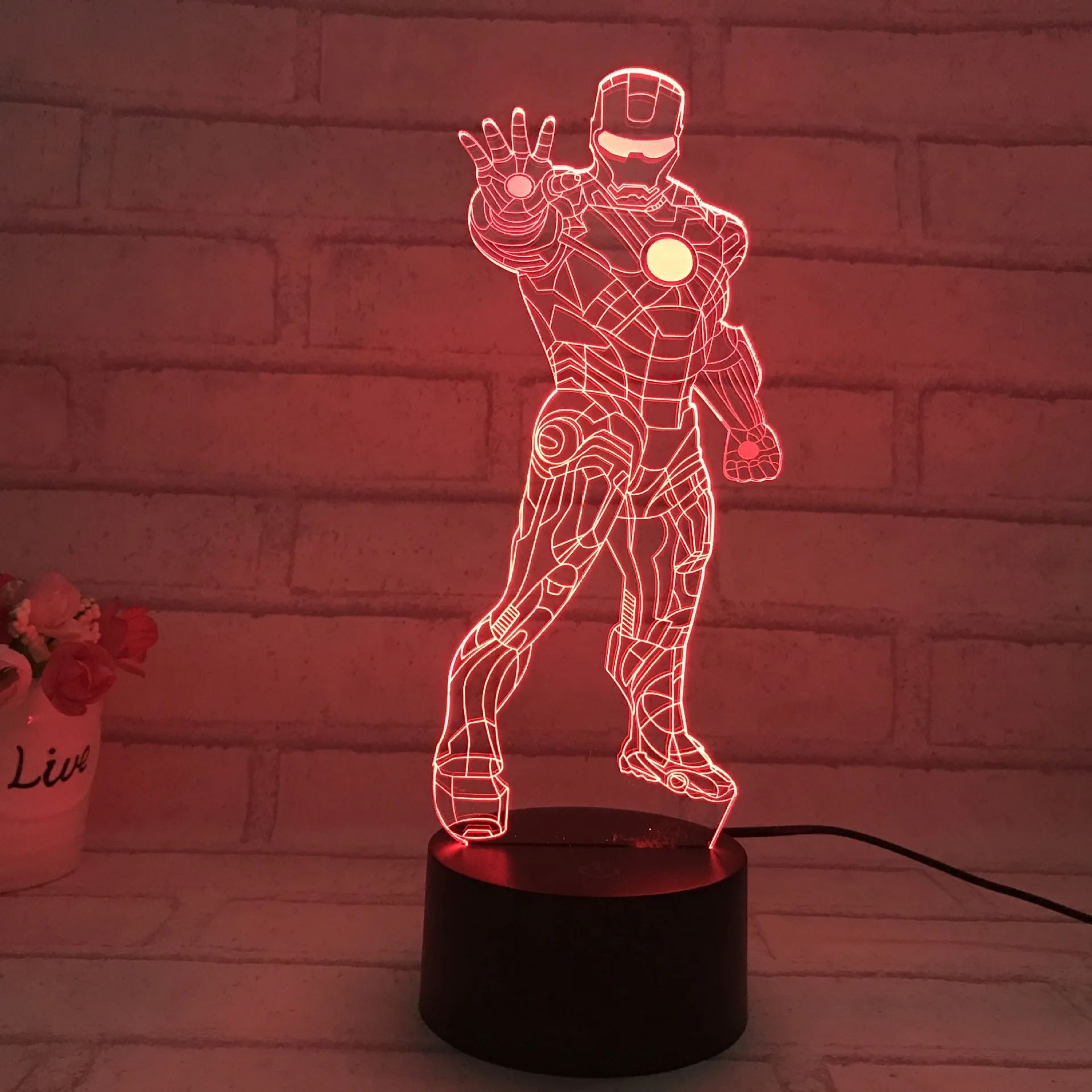 7 Color Stand Iron Man Holograma 3D Lights Luz De LED Lamp Acrylic Visual Light Round Touch Switch Illusion Lampka Night Lights