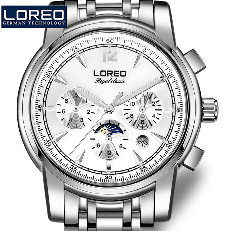 

LOREO Fashion Men Stainless Steel Erkek Kol Saati Luminous Watch Automatic Mechanical Wristwatches Gift Box Relogio Releges J96