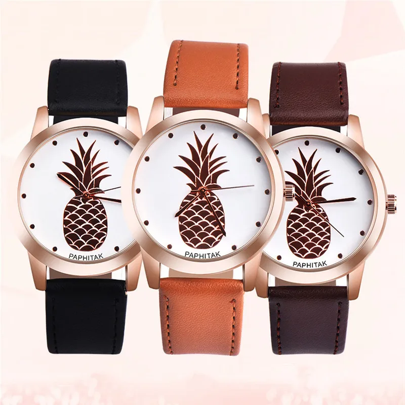 

PAPHITAK Womens Watches Fashion Men Pineapple Faux Leather Analog Quartz Watch Dames Horloge Wrist Watches Women KadN Saat