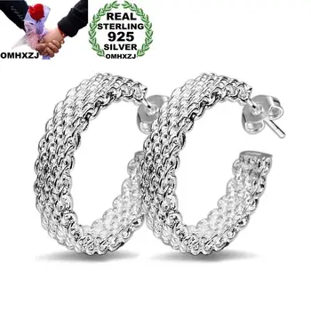 

OMHXZJ Wholesale Personality Fashion OL Woman Girl Party Wedding White Knitted Mesh 925 Sterling Silver Hoop Earrings YE420