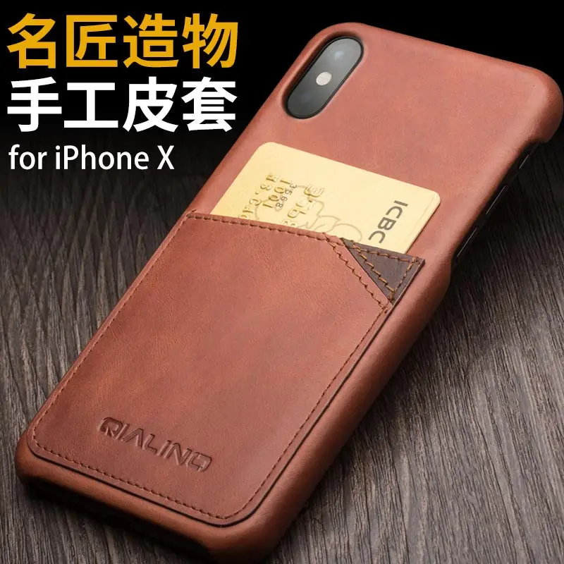 Брендовый чехол для телефона из натуральной телячьей кожи iphone X воловьей с