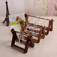 Креативное гидропонное бонсай растение прозрачная ваза стеклянная деревянная рамка ваза настольная растение зеленая маленькая горшечная декоративная ваза