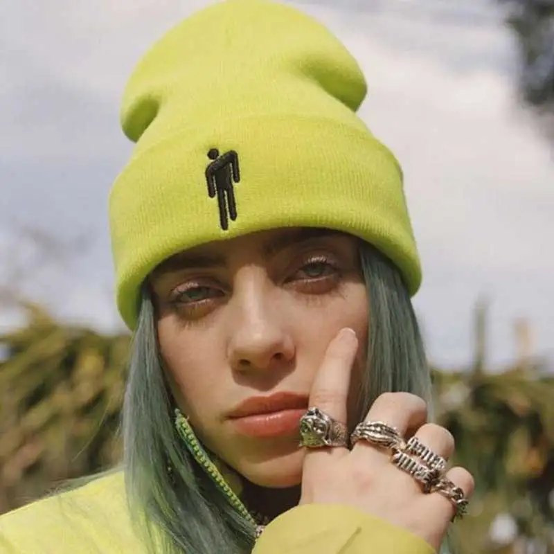 Billie Eilish, шапки Skullies Beanies для женщин и мужчин, вязаная шапка, повседневная шапка в стиле хип-хоп, зимняя шапка, одноцветная шапка унисекс, Прямая поставка