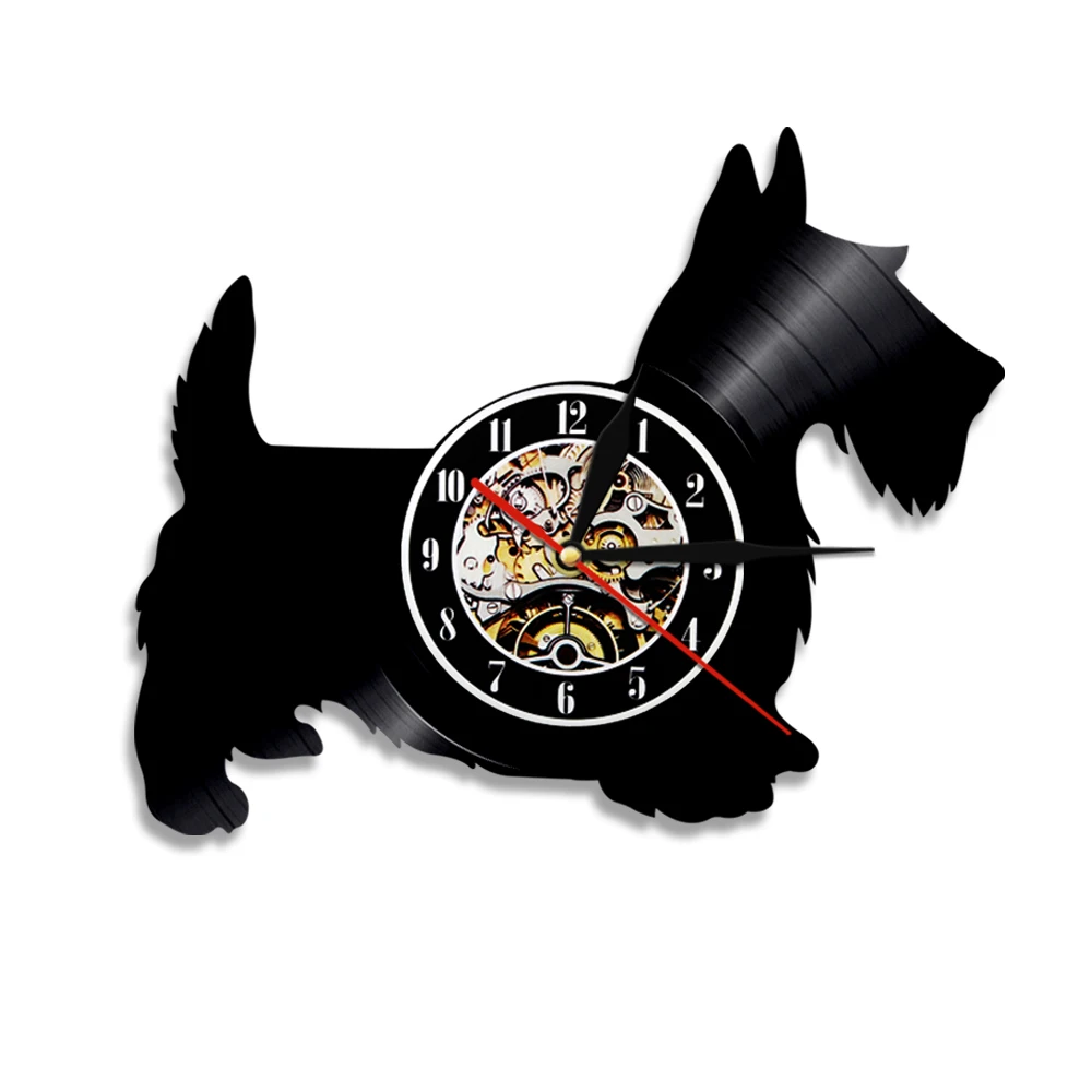 Скотти собака Виниловая пластинка настенные часы шотландский терьер щенок часы в виде собаки детская художественная настенная художественная Декор животное подарок для любимого питомца