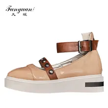 Fanyuan/Брендовая женская повседневная обувь в итальянском стиле; смешанные женские туфли на толстой подошве с ремешком на щиколотке; обувь на платформе; женская обувь на плоской подошве с заклепками и пряжкой