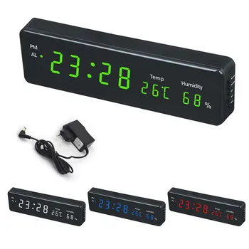 

LED Time Calendar Temperature Desk Table Clocks EU Plug Digital Wall Clock Big Electronic LED Wall Watch Humidity Display Home