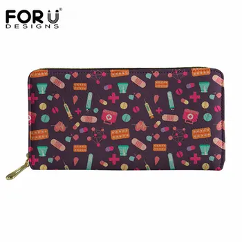 

FORUDESIGNS Hot Nurse Print Women Long Wallet Fashion Leather Female Purse Multifunction Zipper Carteras Card Holder Clutch Lady