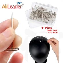 AliLeader buena calidad plata 50 Uds Tpins para fabricación de pelucas/Exhibición en la cabeza de espuma 38mm t-pins largo agujas de pelo de costura herramienta de estilismo