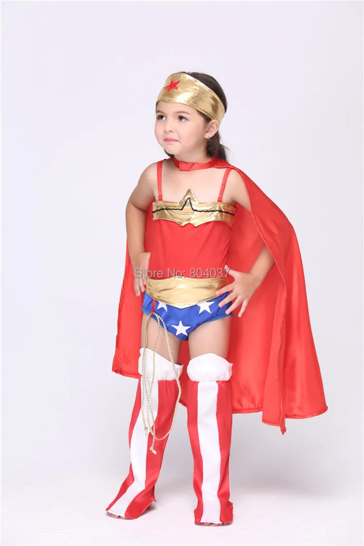 3-11years Обувь для девочек Wonder Woman Хэллоуина Детский костюм для вечеринок для детей Superwoman Косплэй выполнять Танцевальная и сценическая одежда