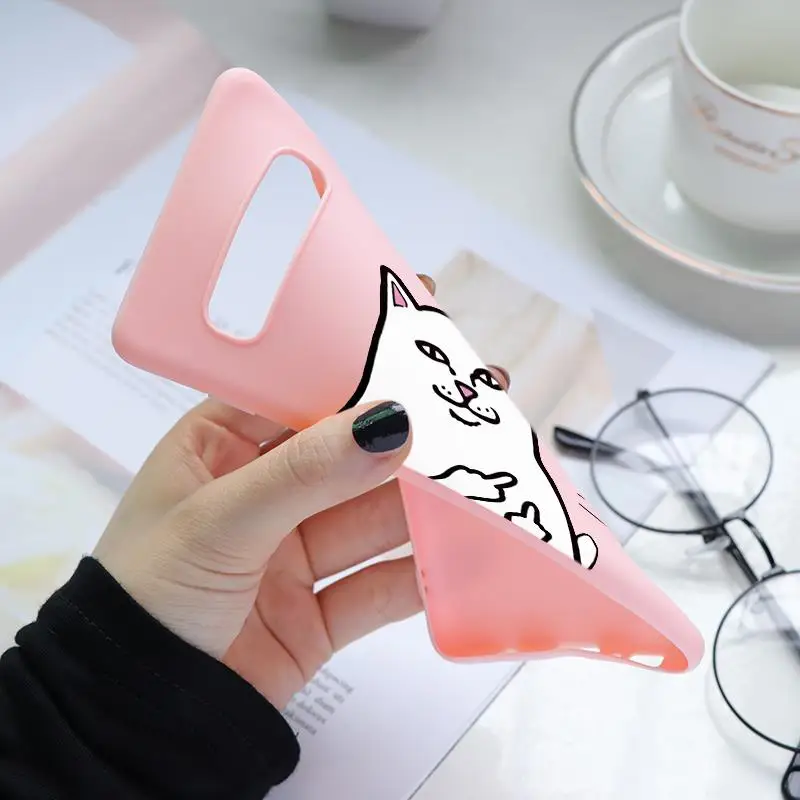 Мягкий матовый чехол из ТПУ с милым розовым котом для Samsung Galaxy Note 8 9 4 M10 M20 M30 J3 J5 J4 J7