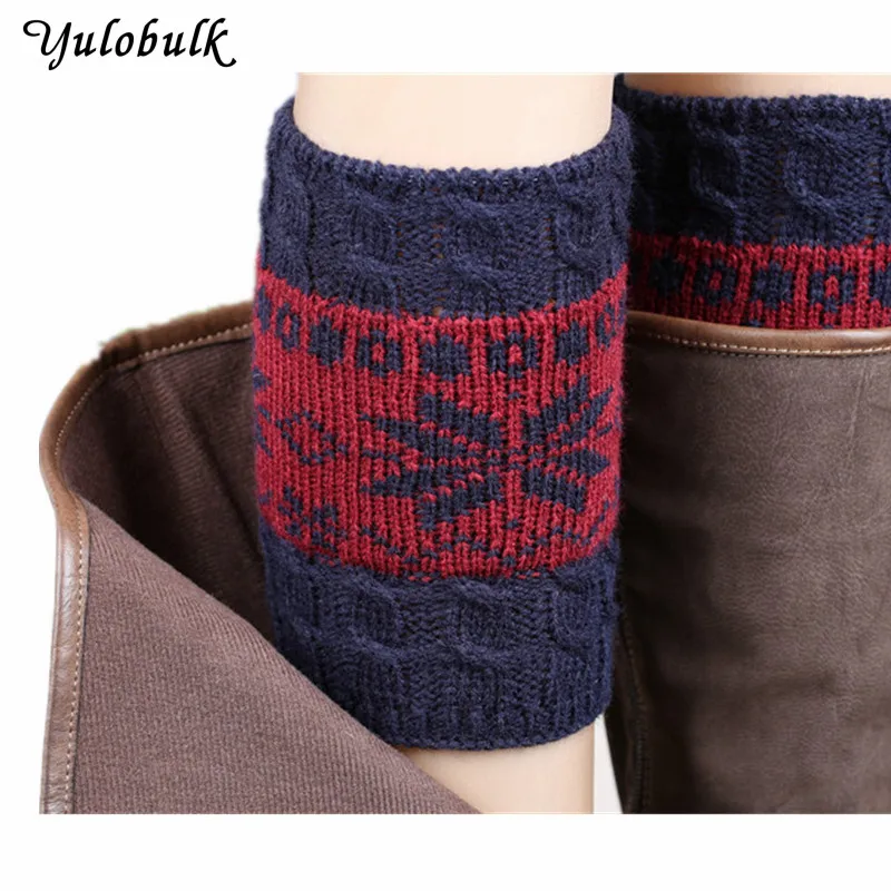 

New Christmas Knit Leg Warmers For Women Boot Cuffs Winter Boot Socks Contrast Color Short Boot Covers Ladies Boot Toppers