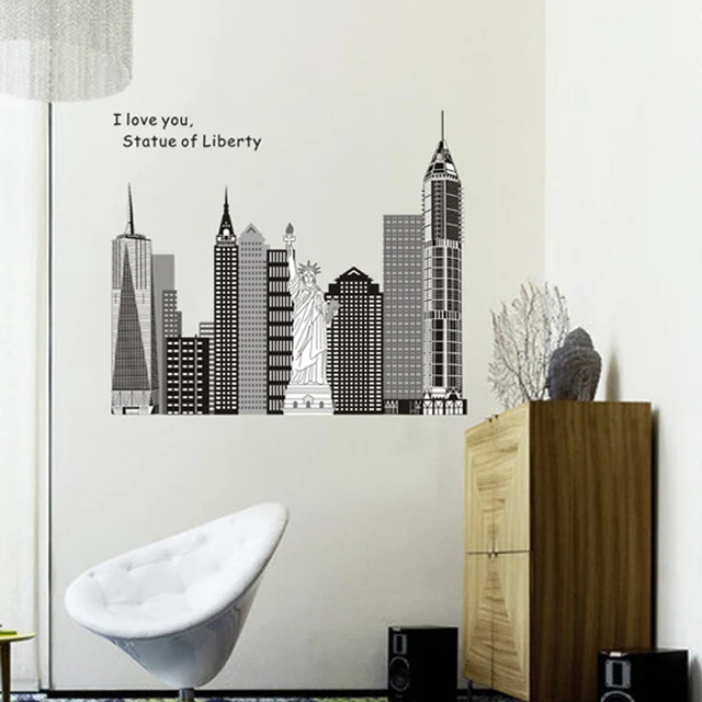modern fashion city architecture freedom goddess wall stickers home