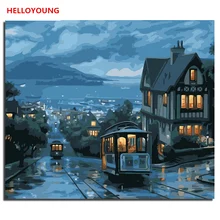 YH224 DIY Ручная роспись маслом ночной вид цифровая живопись по номерам Масляные картины китайские картины-свитки домашний декор