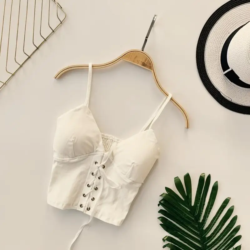 

Women Sexy V Collar Padded High Waist Short Bustier Crop Tops Solid Color Corset White Tube Top E350