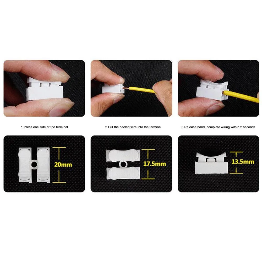 100 шт. 2Pin пружинный зажим для кабеля нажмите быстро белый 2 P Соединительный разъем для автомобиля светодиодная лента лампа 2 P пружинный