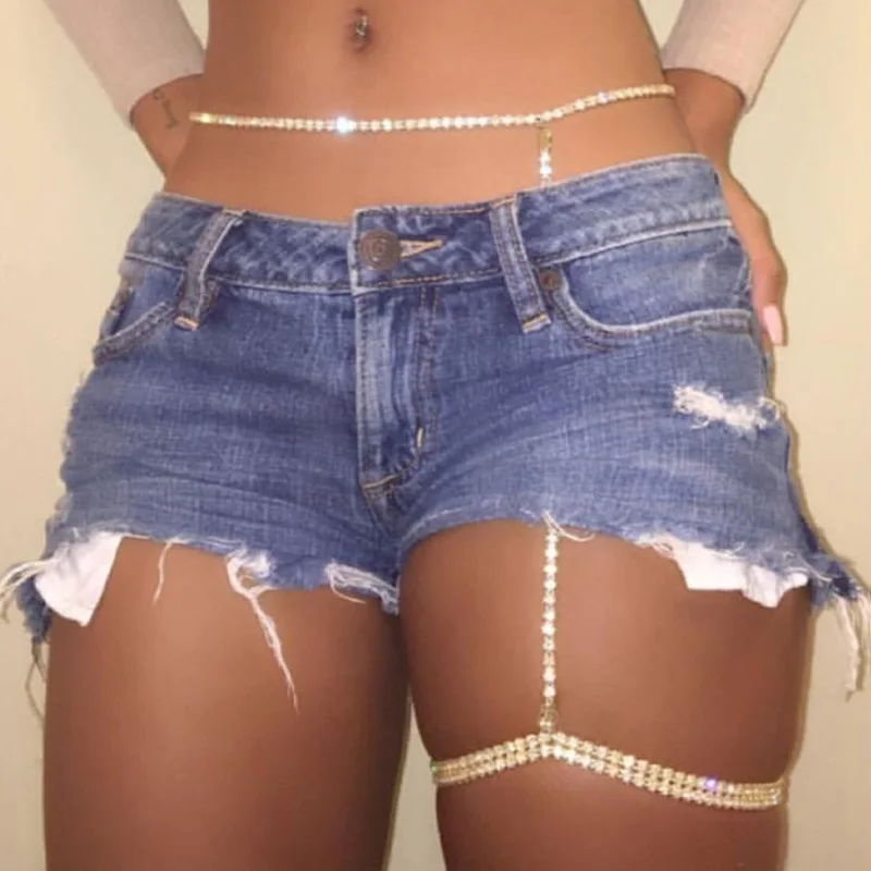

Fashion Rhinestone Thigh Chains Summer 2019 Streetwear Women Jewelry Party Accessories Sexy Night Club Body Belly Chain JC90072