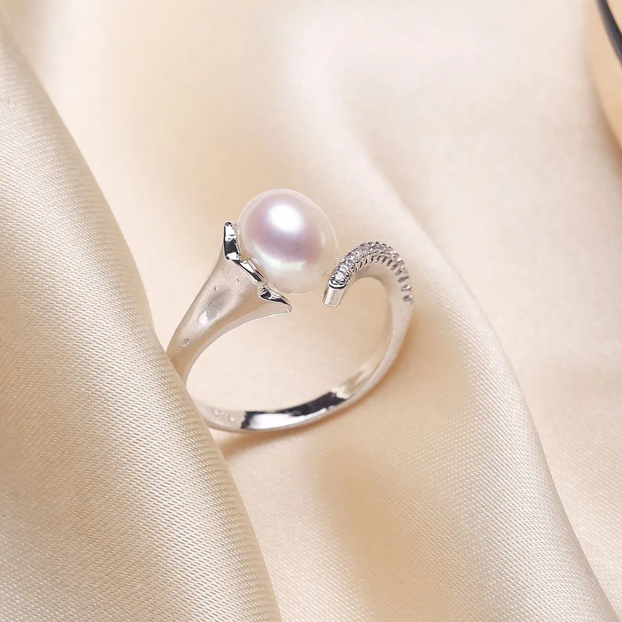 

2019 New Adjustable Silver 925 100% Natural Freshwater Pearl Rings For Women Fashion AAA Zircon Pearl Fine Jewelry Best Price