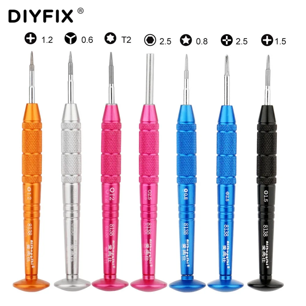 

DIYFIX Precision Screwdriver P2 1.2 1.5 Cross 2.5 Phiilips 0.6 Y Tip T2 2.5 Hex for iPhone Samsung Phone MP3 Opening Repair Tool