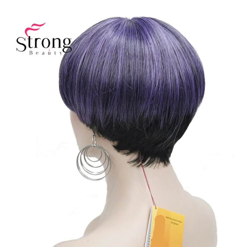StrongBeauty короткий прямой фиолетовый выделенный боб с челкой синтетический парик