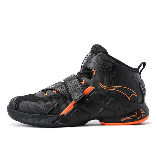 ONEMIX Newest Men Basketball Shoes Male Ankle Boots Anti-slip outdoor Sport Sneakers Plus Size EU 39-46 Free Shipping - Цвет: Black Orange