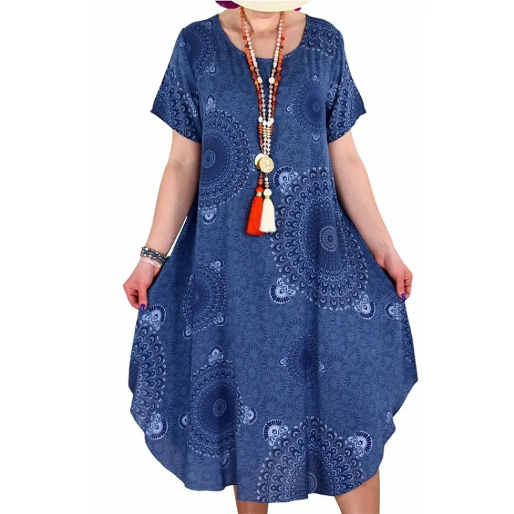 

Summer Casual Women wILD Boho Summer Prints Lady Holiday Short Sleeve Dress Beach Dress