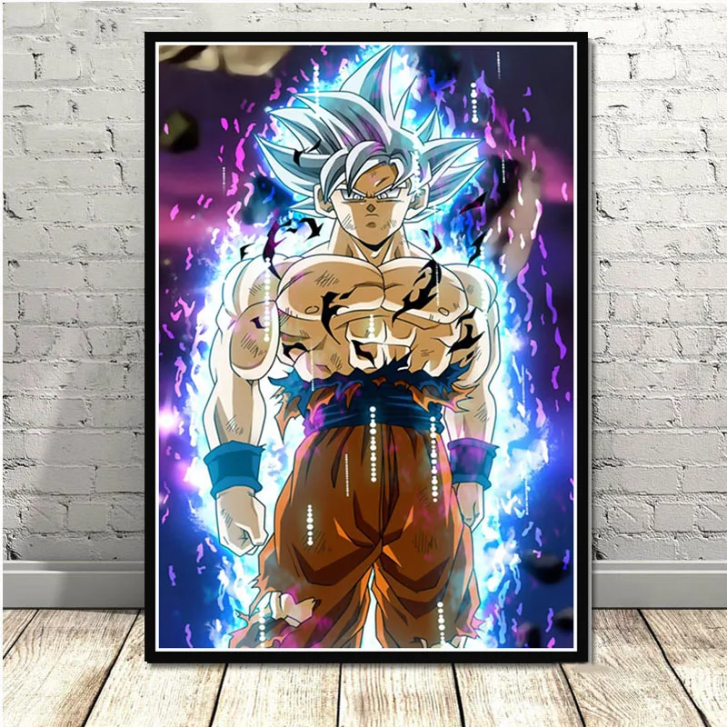 Горячий Dragon Ball Z Super Goku Ultra Instinct masted аниме плакат и печатная графика настенная художественная живопись картины для комнаты домашний декор - Цвет: Светло-желтый