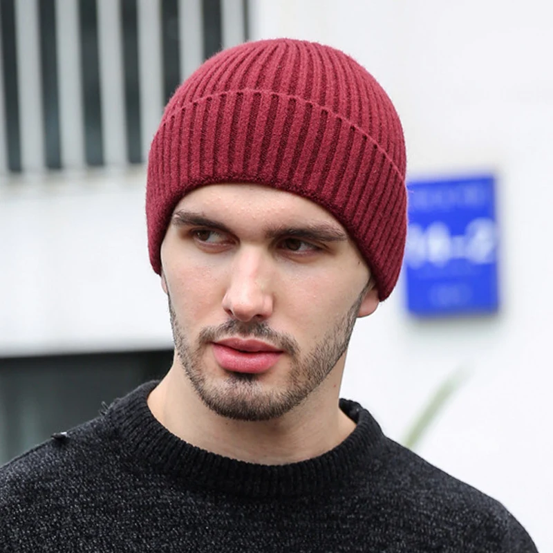 Beanie Men Winter Knit Hat Women Warm Angora Ski Accessory Brim Soft Casual Stretchy Outdoor Headwear (15)