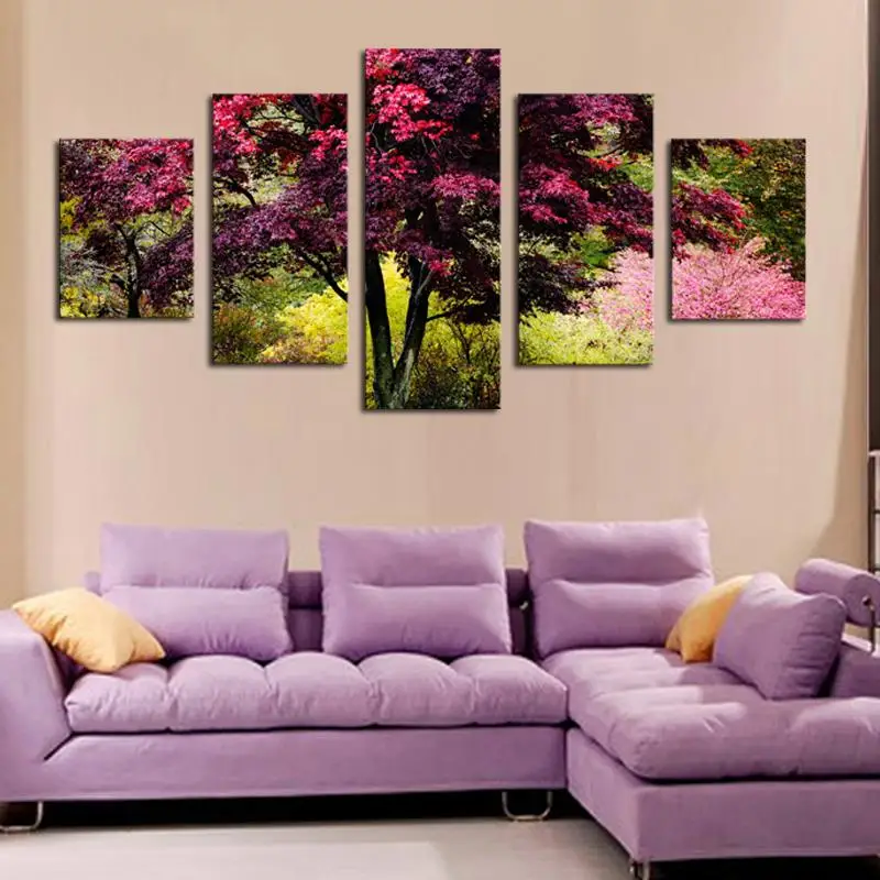 Top rated 5 Panels HD Beautiful Colorful Tree Canvas Print Oil Painting