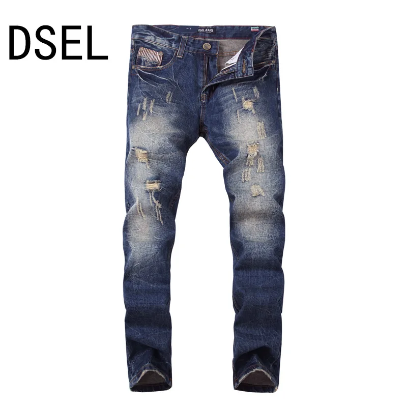 

2017 Newly DSEL Brand Men Jeans High Quality Straight Slim Ripped Jeans For Men Dark Color Distressed Jeans Men Denim Pants