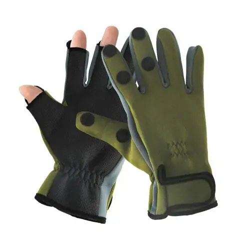 Новые спортивные кожаные сохраняющие тепло перчатки для рыбалки дышащие противоскользящие перчатки неопреновое рыболовное оборудование - Цвет: Армейский зеленый