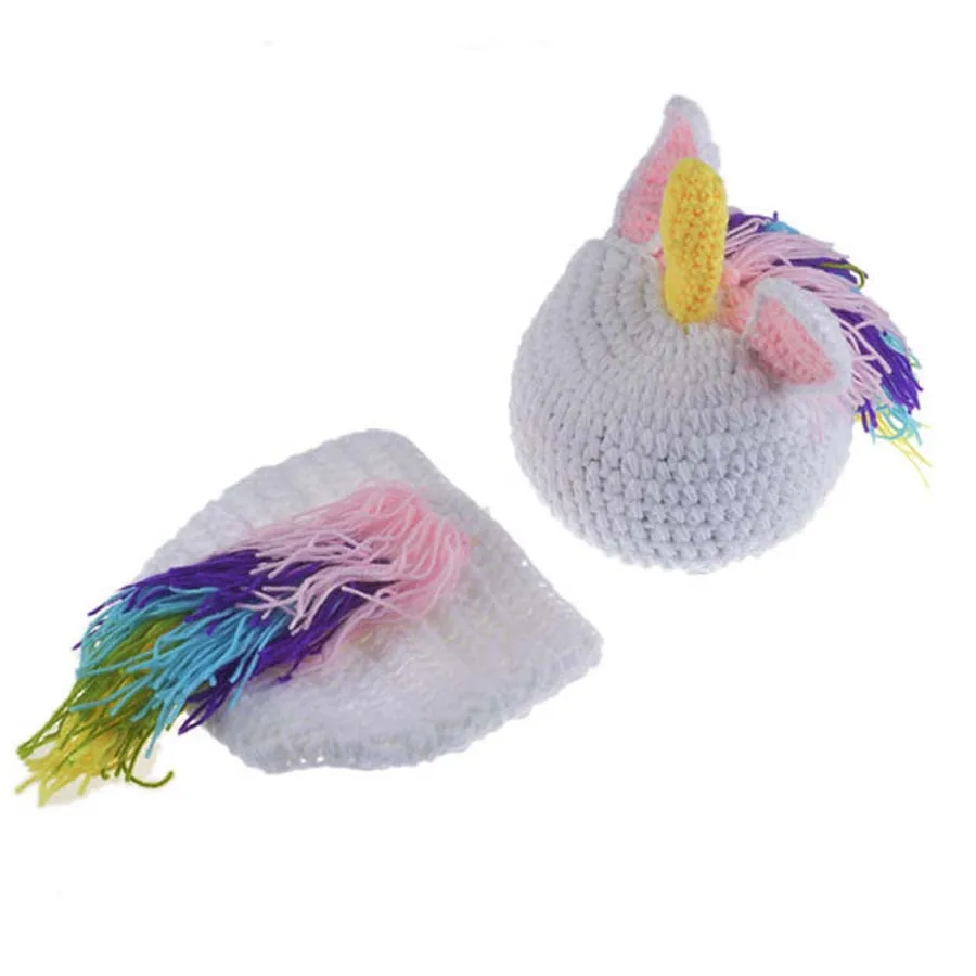 Crochet Unicorn Costume Outfit Newborn Rainbow Unicorn Photography Prop Baby Hat and Diapre Cover Set Infant Shower Gift (10)