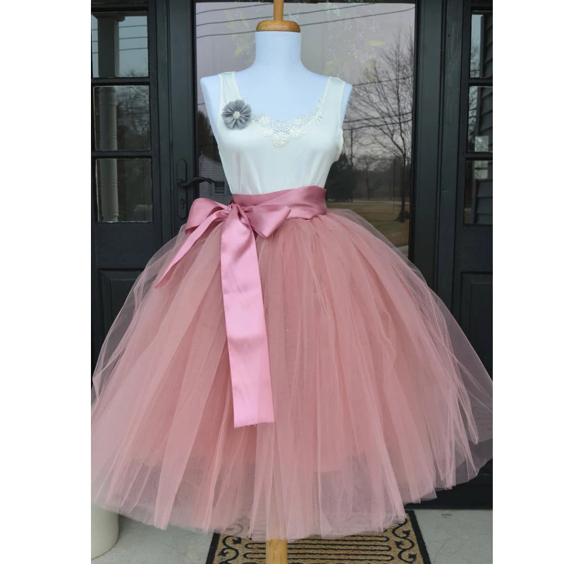 6Layers 65cm Fashion Tulle Skirt Pleated Tutu Skirts Womens Lolita Petticoat Bridesmaids Vintage