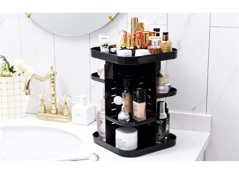 360-degree Rotating Makeup Organizer cosmetic Display Case round jewelry storage rack box Adjustable Cosmetic Storage Rack